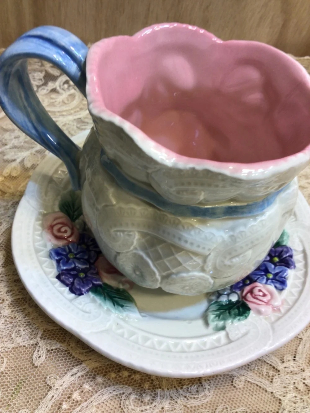 Fitz & Floyd Creamer and Saucer 1993 Victorian Lace Collection